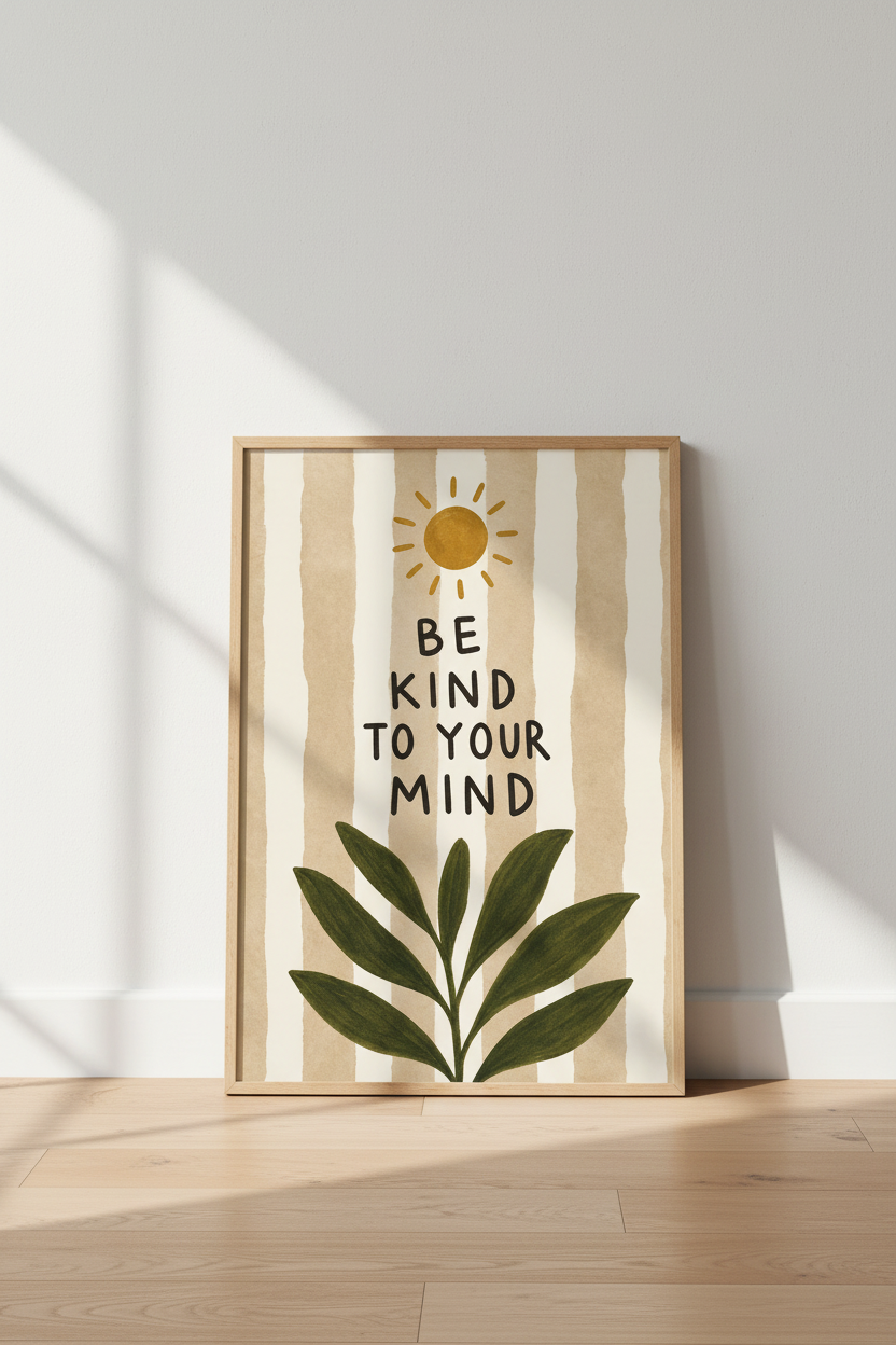 Be Kind To Your Mind Wall Art | Boho Mental Health Poster, Neutral Office Decor
