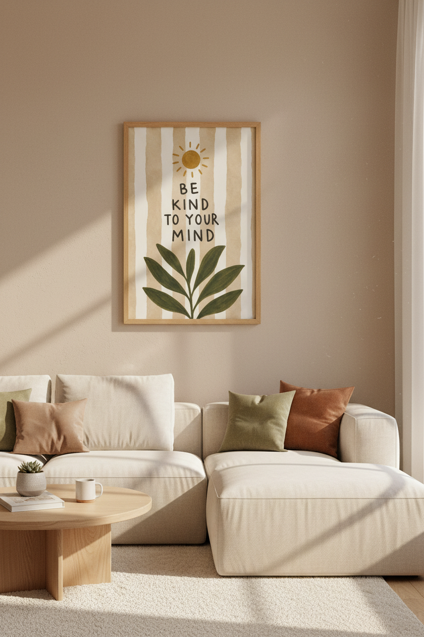 Be Kind To Your Mind Wall Art | Boho Mental Health Poster, Neutral Office Decor