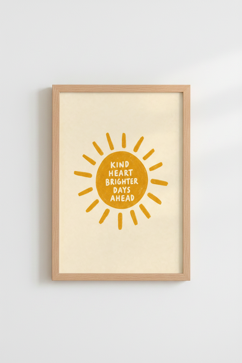 Sunny Wall Art | Warm Sunburst, Cream Backdrop | Living Room Decor Poster