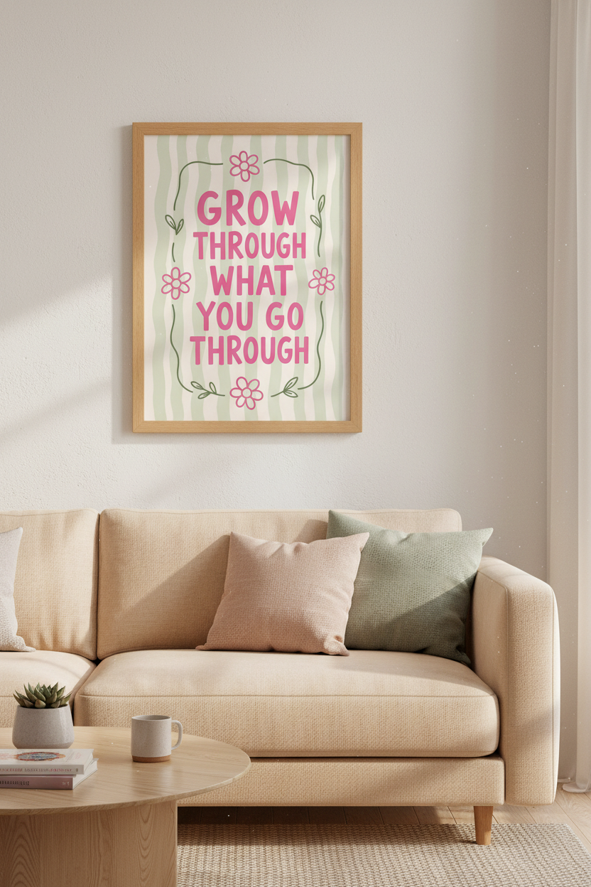 Pastel Quote Wall Art Print | Sage Green Floral Decor | Danish Pastel Poster