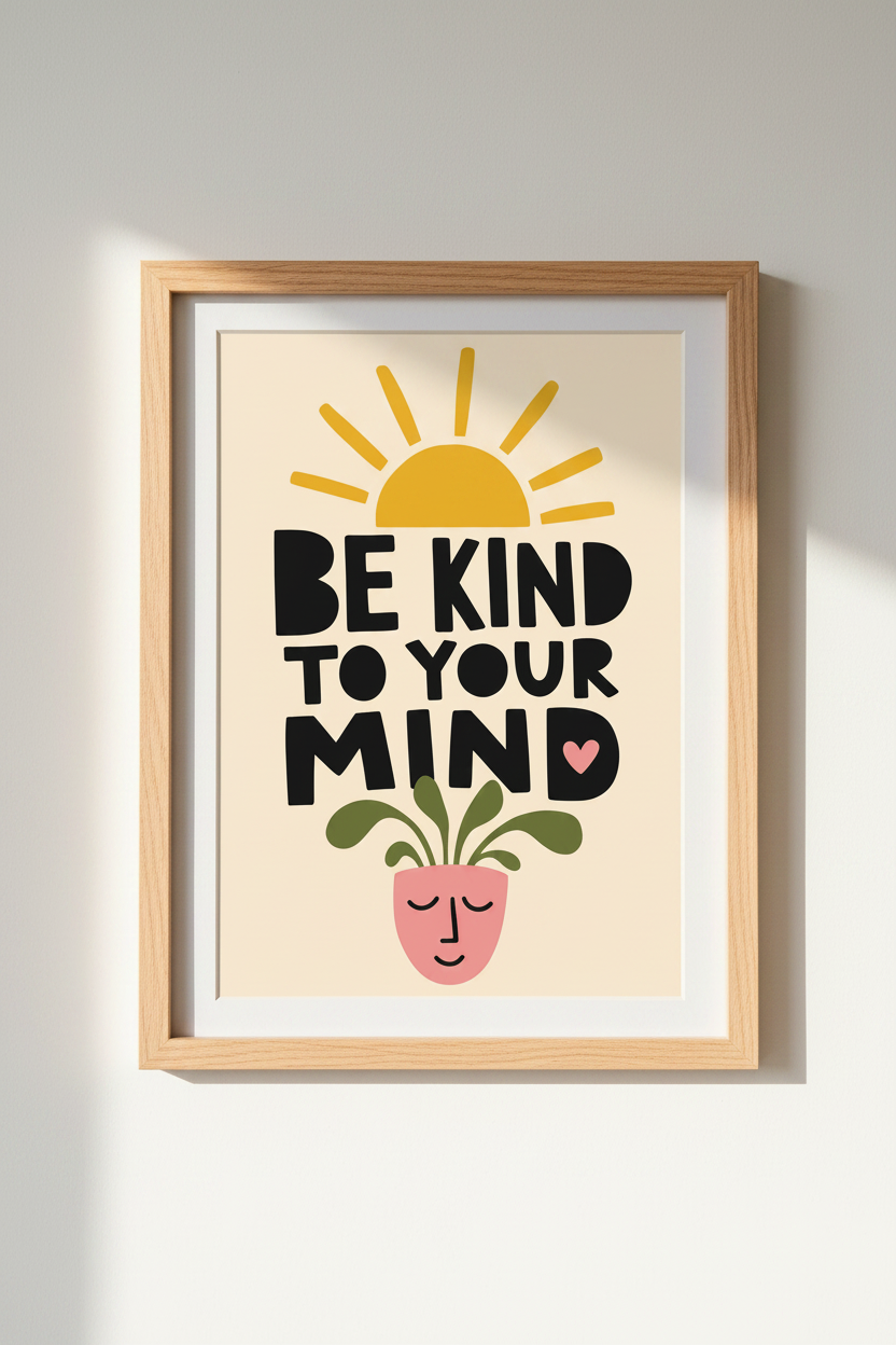 Boho Mental Health Art Print | Therapy Office Decor | Be Kind To Your Mind Poster
