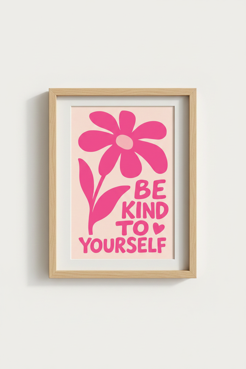 Danish Pastel Wall Art | Pink Flower Quote Poster, Dorm & Office Decor