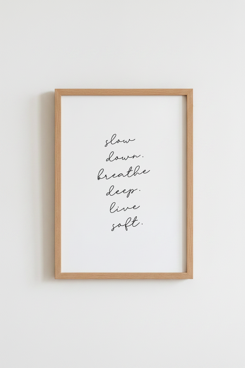 Minimalist Quote Wall Art | Breathe Deep Live Soft Poster, Bedroom Decor