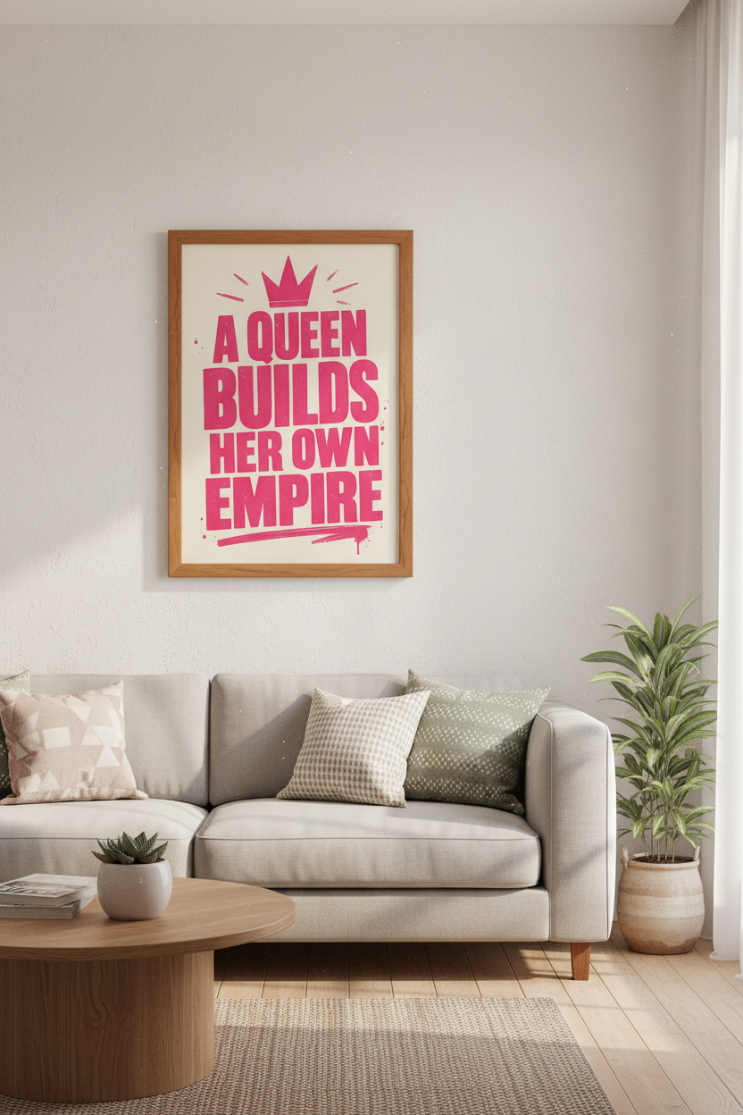 Queen Builds Her Own Empire Wall Art | Pink Boss Decor | Preppy Typography Poster