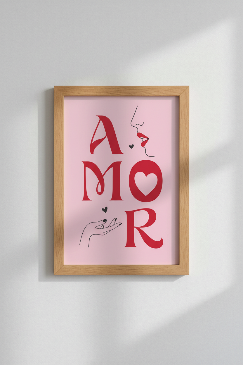 Amor Typography Wall Art | Red Pink Minimalist Print | Living Room Decor Aesthetic Poster