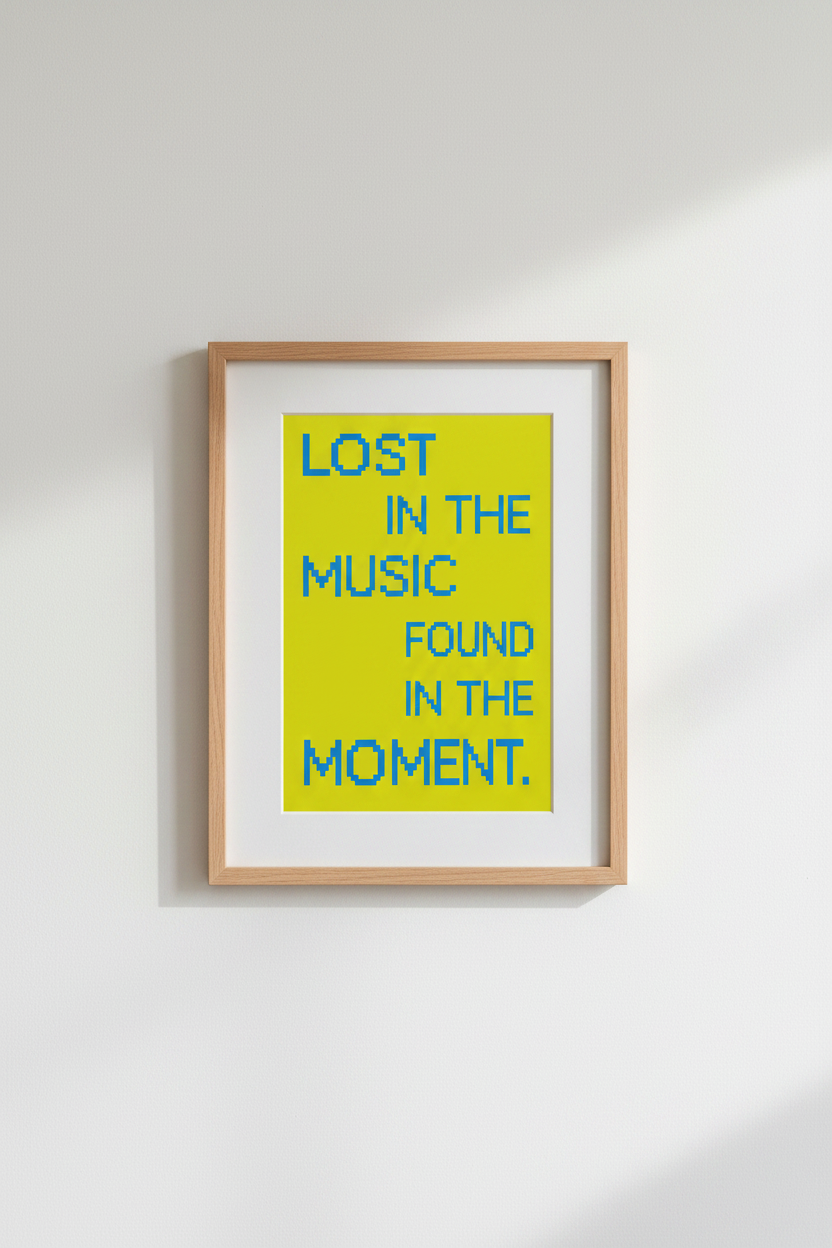 Lost in the Music | Retro Pixel Typography, Lime Green Music Decor