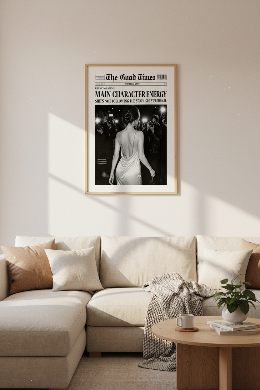 Main Character Energy Poster | Newspaper Print Wall Art | Trendy Retro Aesthetic Decor