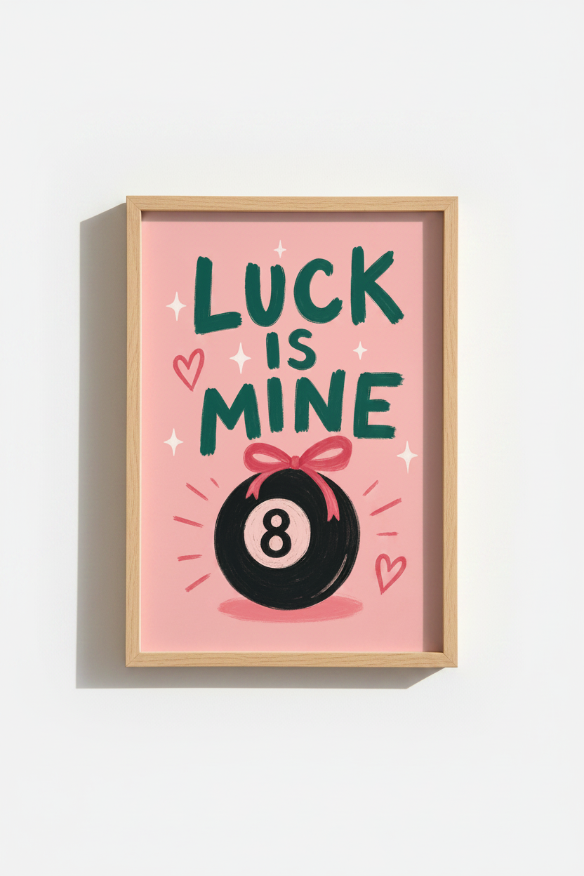 Preppy Pink Aesthetic Wall Art | 8 Ball Bow Poster | Lucky Girl Dorm Decor