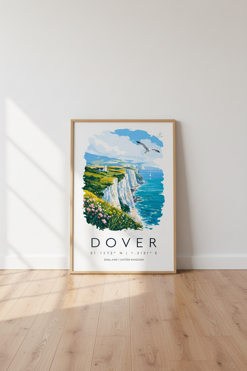 Dover White Cliffs Wall Art | England Travel Poster | Coastal Home Decor