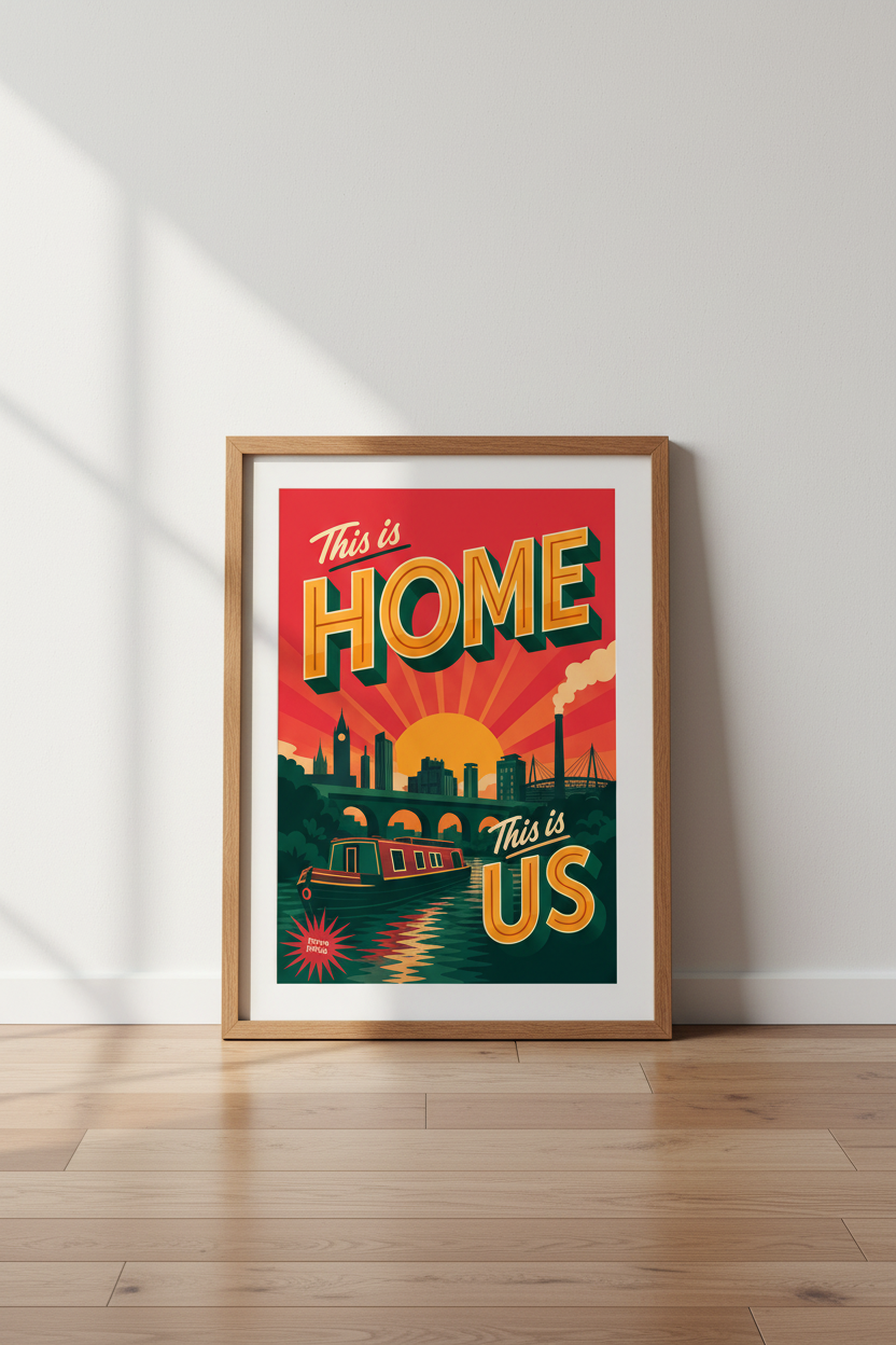 This is Home Poster | Retro Cityscape Wall Art, Living Room Decor