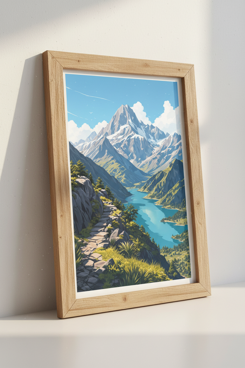 Mountain Landscape Wall Art | Blue Nature Poster, Living Room Decor