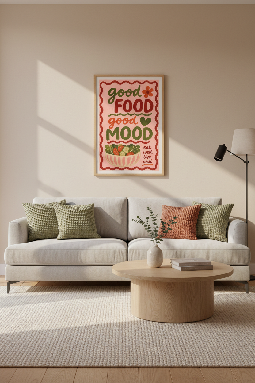 Retro Kitchen Wall Art Print | Pink Foodie Decor | Colorful Dining Room Poster