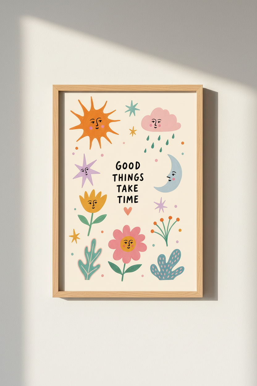 Whimsical Floral Art | Vibrant Sun Moon Flowers Living Room Decor