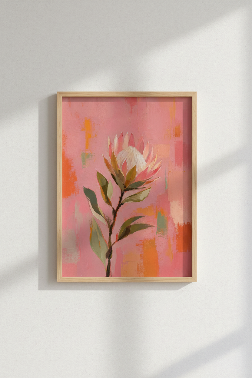 Pink Protea Wall Art Print | Modern Botanical Poster | Abstract Floral Decor