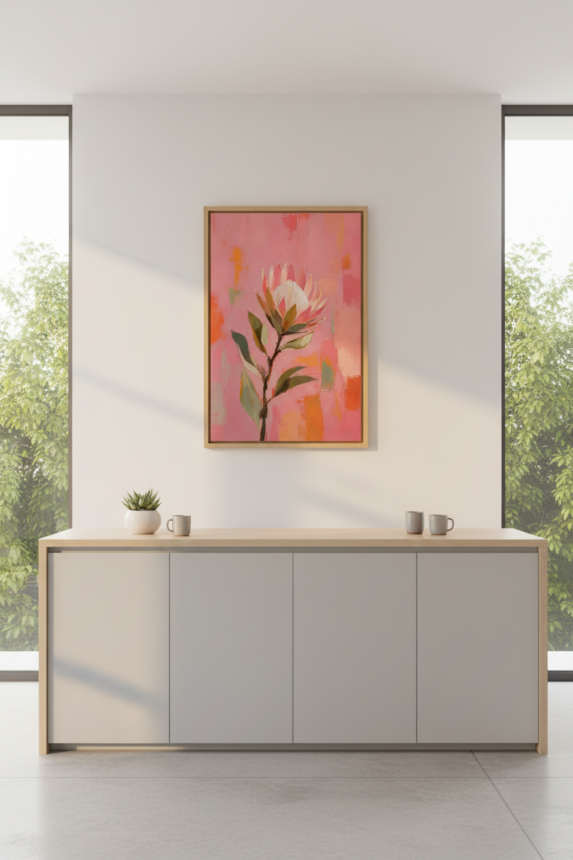 Pink Protea Wall Art Print | Modern Botanical Poster | Abstract Floral Decor