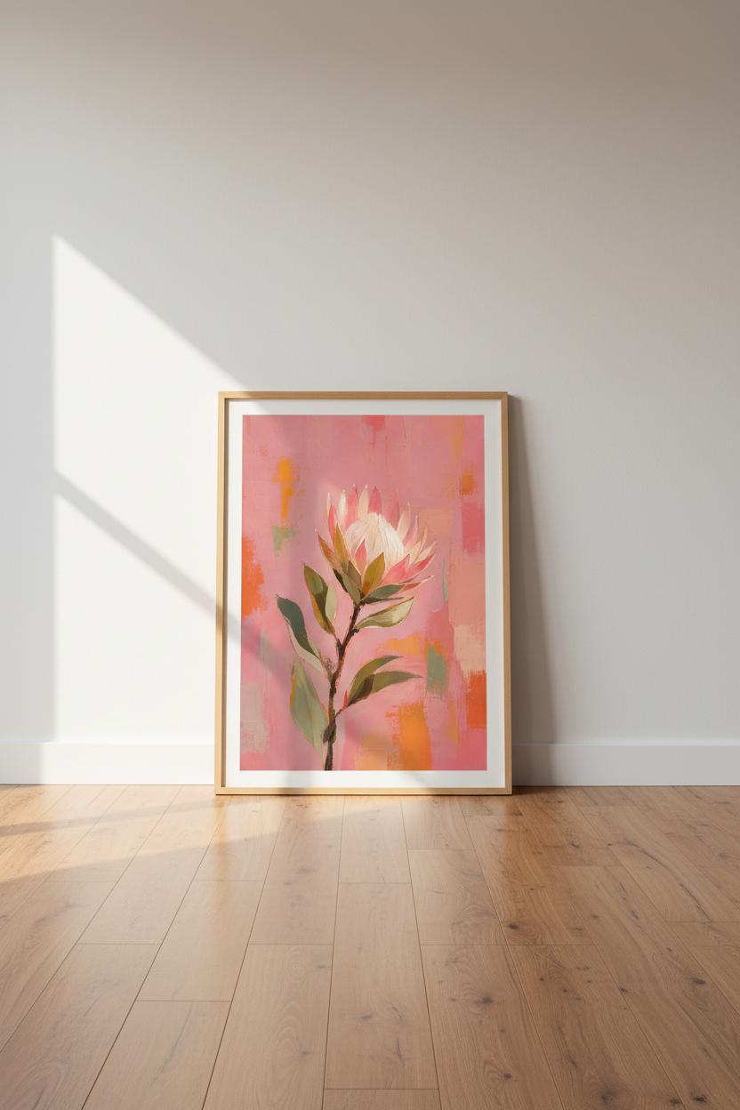 Pink Protea Wall Art Print | Modern Botanical Poster | Abstract Floral Decor