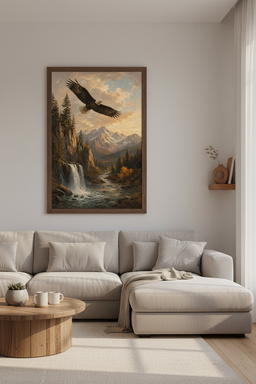 Bald Eagle Mountain Landscape Wall Art | Rustic Nature Poster, Office Decor