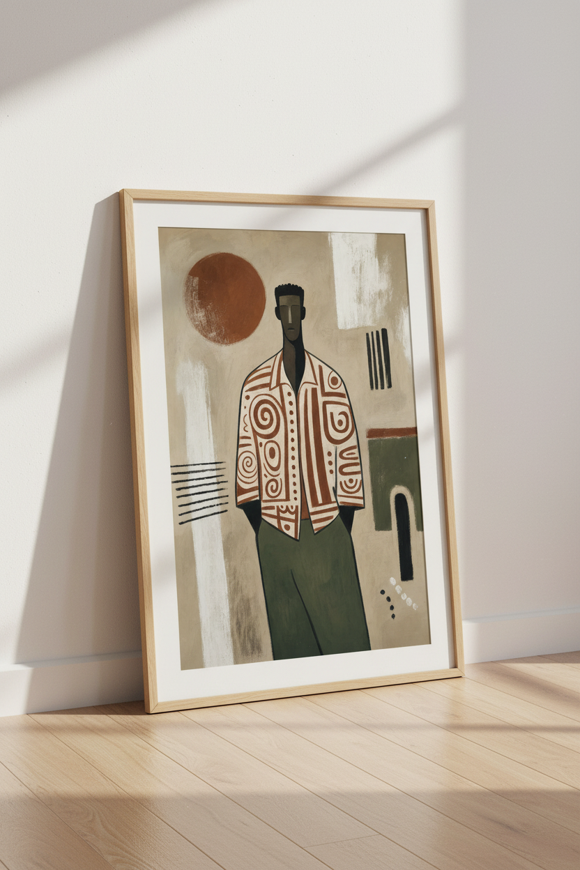 Modern Black Man Portrait | Abstract Earthy Tones Wall Art, Living Room Poster