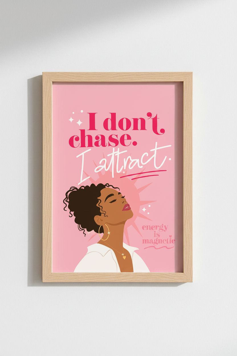 Manifestation Wall Art Print | Pink Affirmation Poster, Black Woman Art