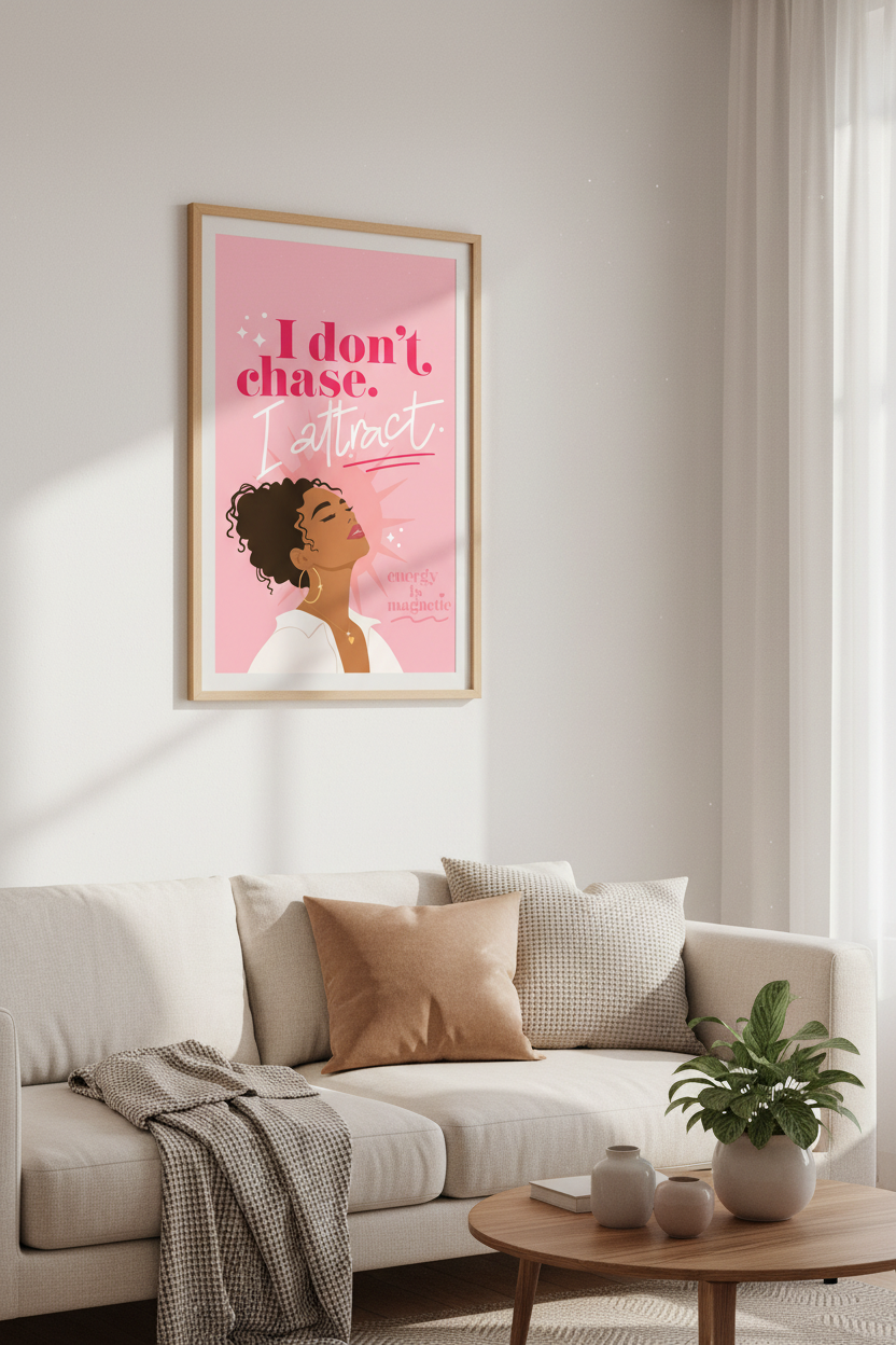 Manifestation Wall Art Print | Pink Affirmation Poster, Black Woman Art