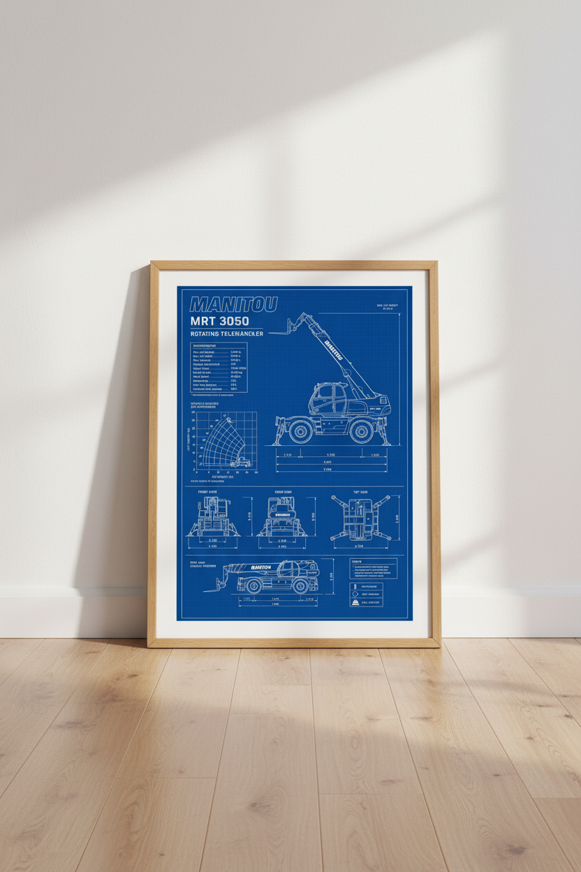 Manitou MRT 3050 Telehandler Blueprint | Industrial Office Wall Art | Schematic Poster