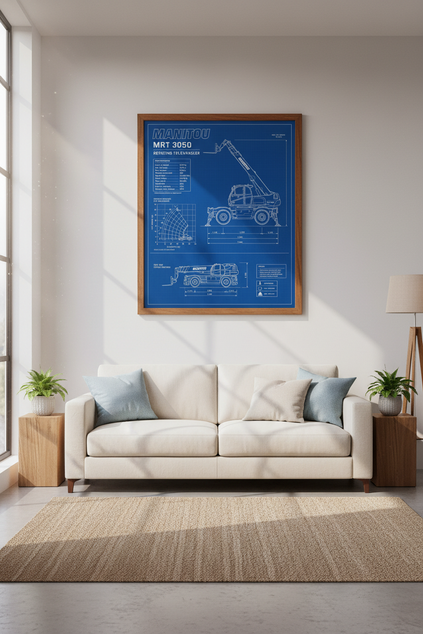 Manitou MRT 3050 Telehandler Blueprint | Industrial Office Wall Art | Schematic Poster
