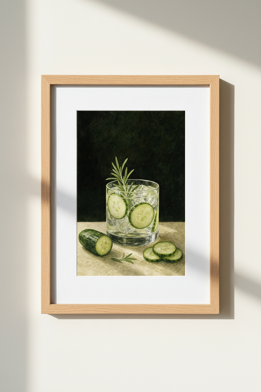 Gin and Tonic Art Print | Botanical Cocktail Poster, Kitchen Bar Wall Decor