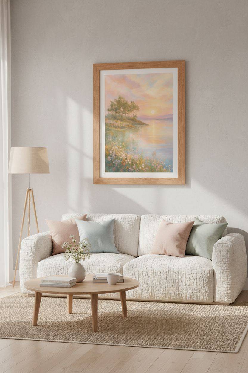 Sunset Lake Landscape Wall Art | Pastel Impressionist Decor | Nature Poster