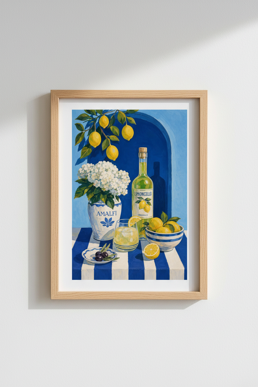 Limoncello Wall Art Print | Amalfi Coast Kitchen Decor | Mediterranean Poster