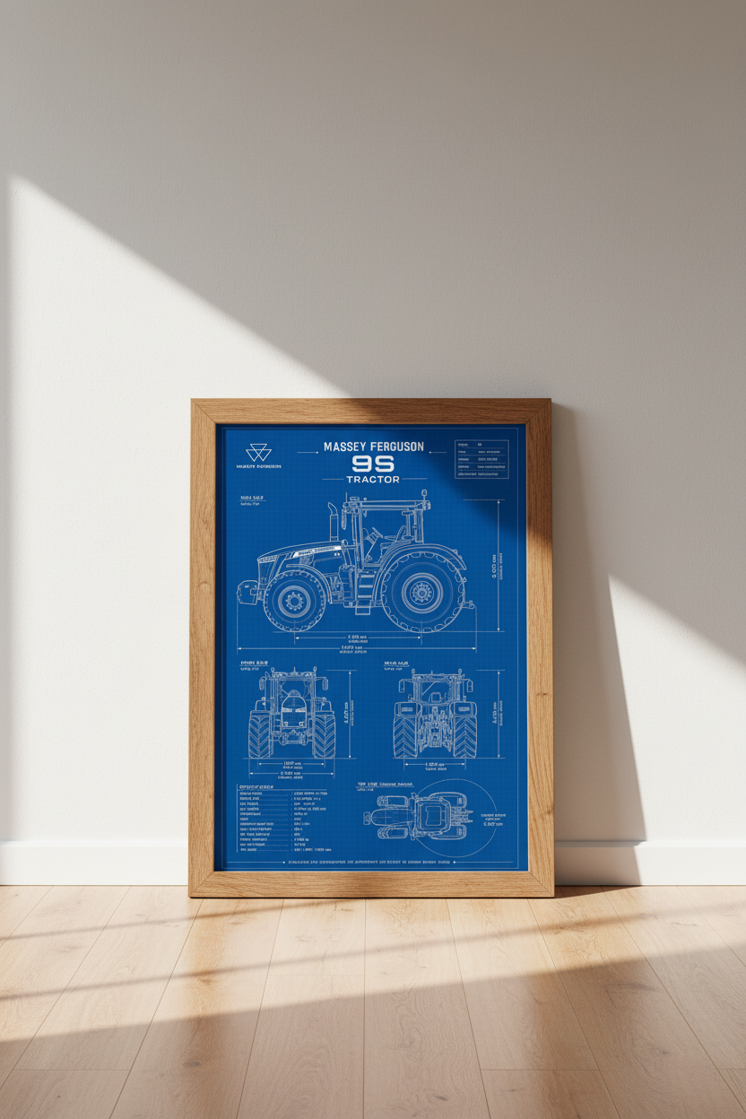Massey Ferguson 9S Tractor Blueprint Art | Farmhouse Decor | Industrial Poster
