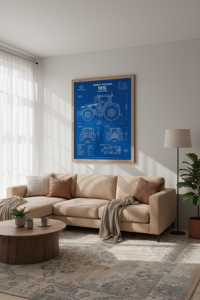 Massey Ferguson 9S Tractor Blueprint Art | Farmhouse Decor | Industrial Poster