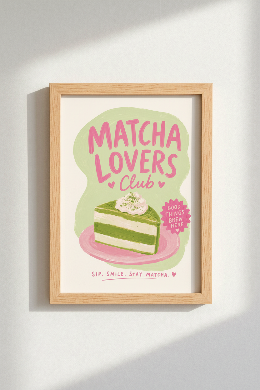 Matcha Lovers Club Wall Art Print | Kitchen Cafe Decor | Aesthetic Pastel Poster