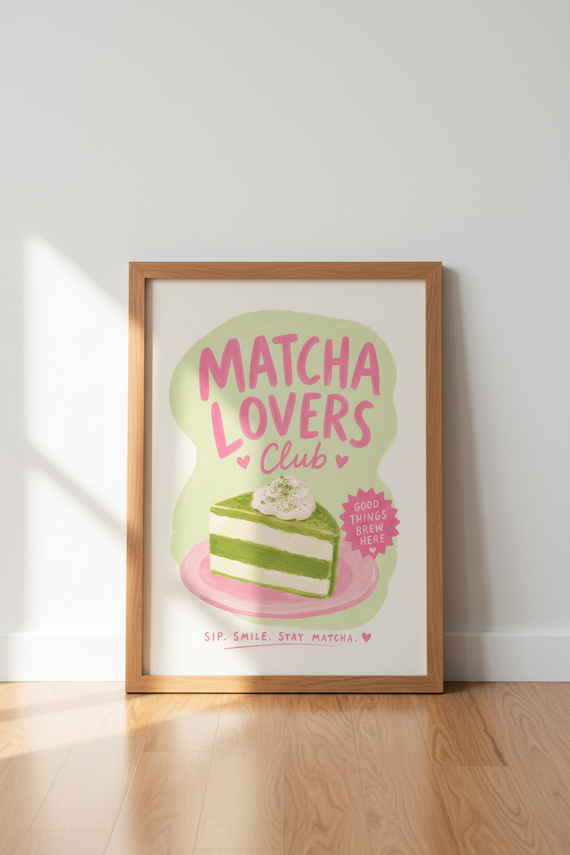 Matcha Lovers Club Wall Art Print | Kitchen Cafe Decor | Aesthetic Pastel Poster