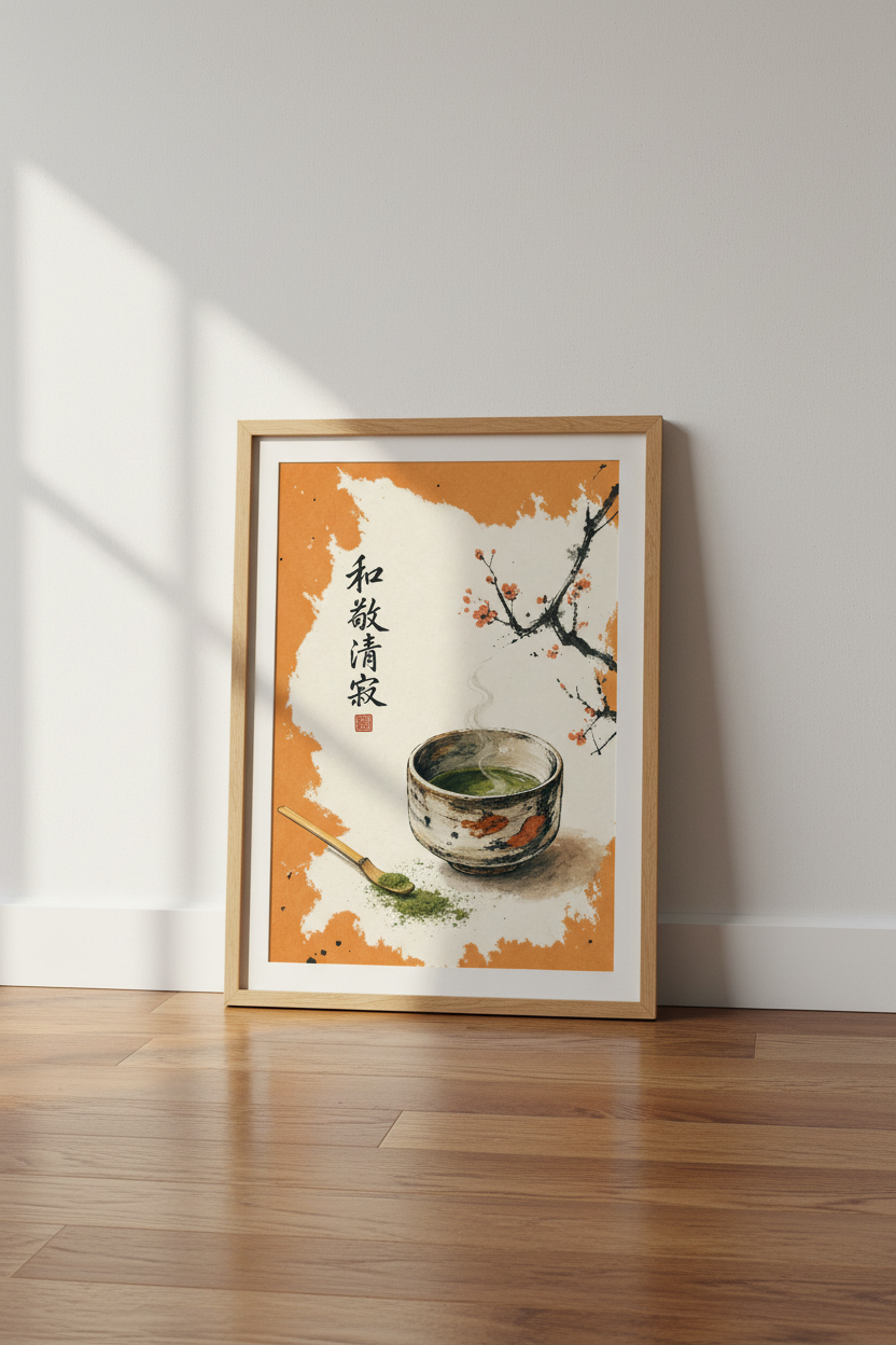 Japanese Matcha Tea Wall Art Print | Zen Kitchen Decor | Aesthetic Wabi Sabi Poster