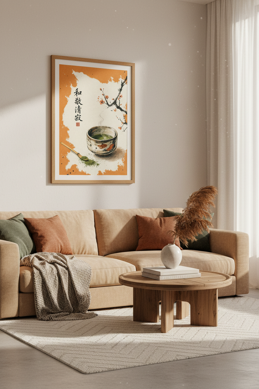 Japanese Matcha Tea Wall Art Print | Zen Kitchen Decor | Aesthetic Wabi Sabi Poster