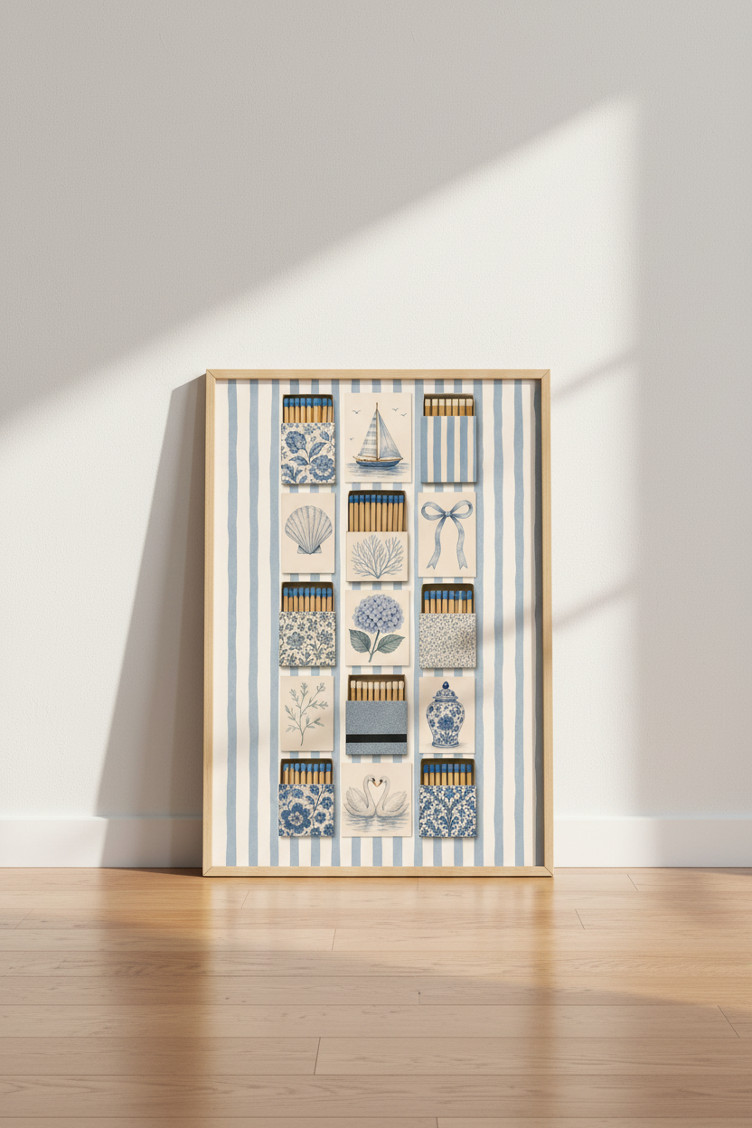 Coastal Blue Matchbook Art Print | Coastal Granddaughter Decor | Nautical Poster