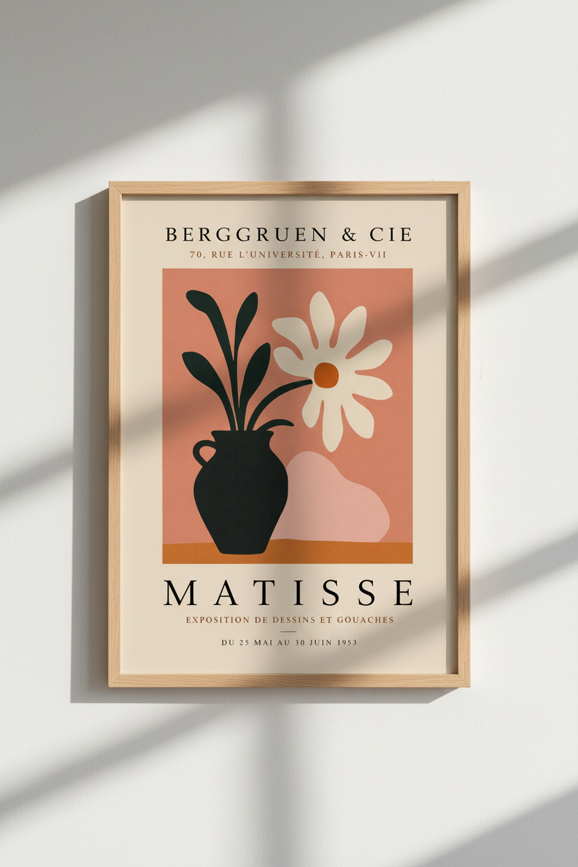 Matisse Flower Exhibition Print | Terracotta Botanical Wall Art, Boho Living Room Decor