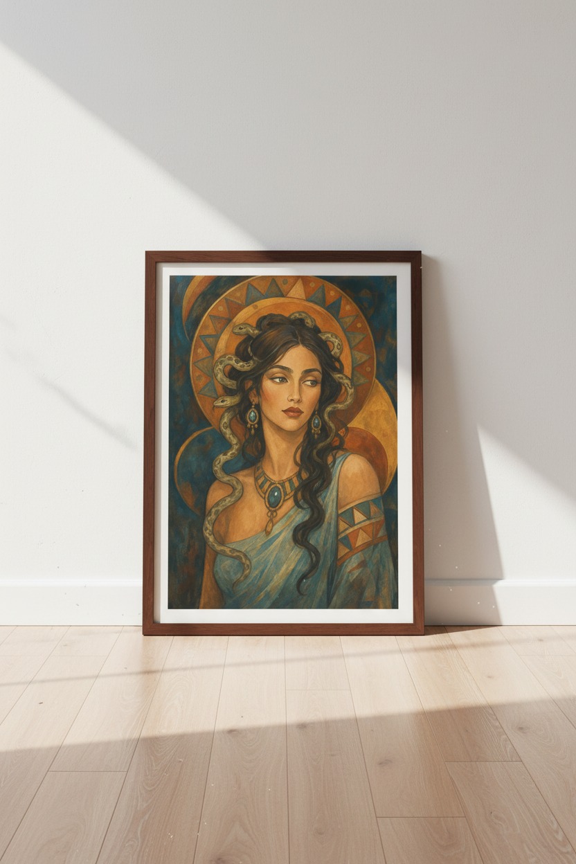 Medusa poster print | Bohemian hues, warm amber tones | Living room decor