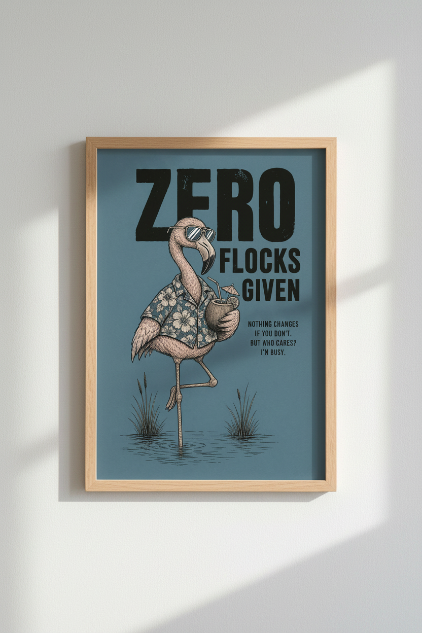 Flamingo Wall Art | Modern Tropical Blue Tones | Living Room Decor
