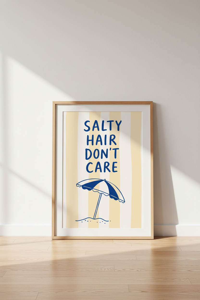 Coastal Beach Wall Art Print | Yellow Striped Summer Decor | Preppy Nautical Poster