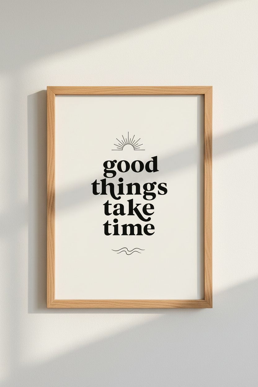 Good Things Take Time Art | Minimalist Quote Poster, Office Decor