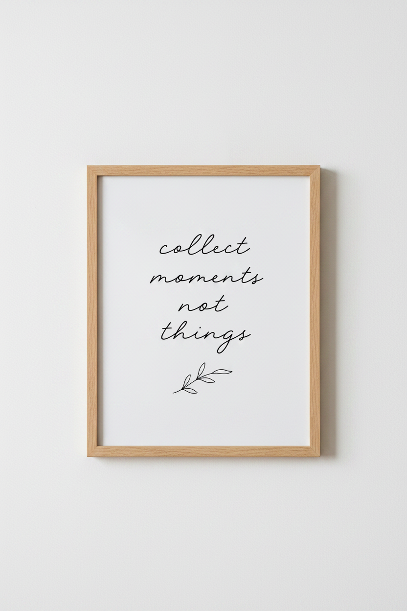 Collect Moments Not Things Wall Art | Minimalist Quote Poster, Modern Home Decor