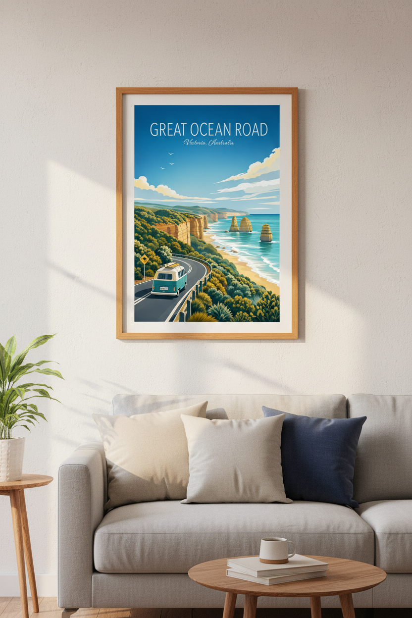 Great Ocean Road Australia Travel Poster | Coastal Landscape, Home Office Decor