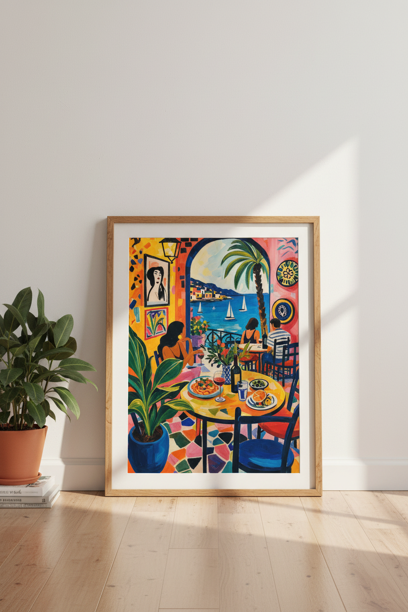 Amalfi Coast Cafe | Mediterranean Fauvism Art, Colorful Kitchen Decor
