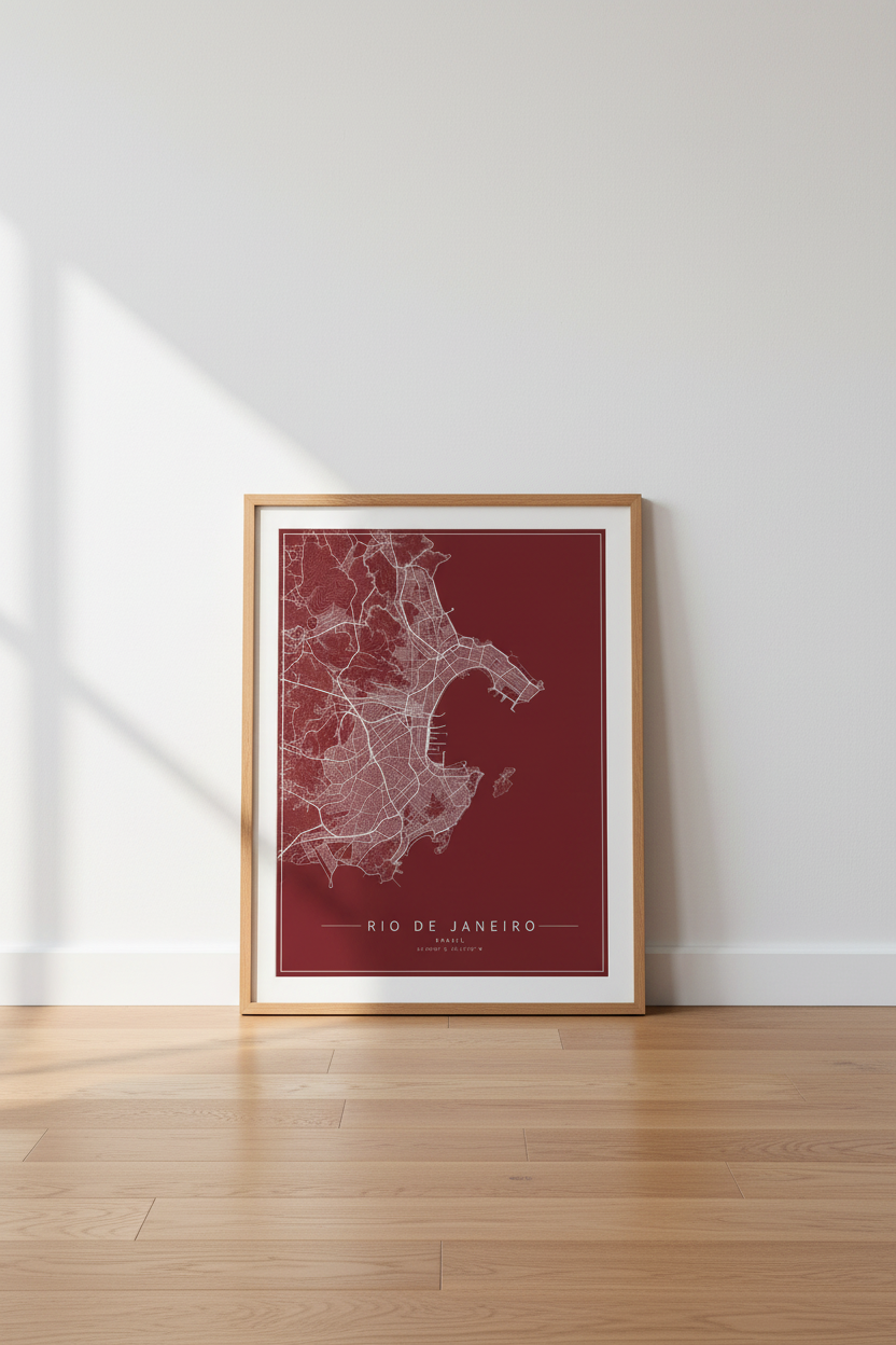 Rio de Janeiro Map Wall Art | Minimalist Brazil City Poster, Modern Home Decor