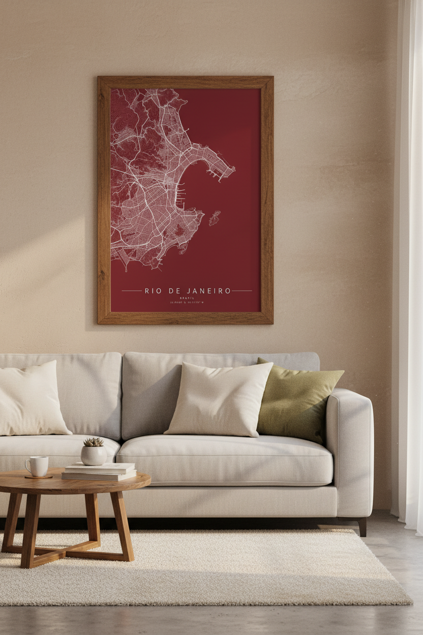 Rio de Janeiro Map Wall Art | Minimalist Brazil City Poster, Modern Home Decor
