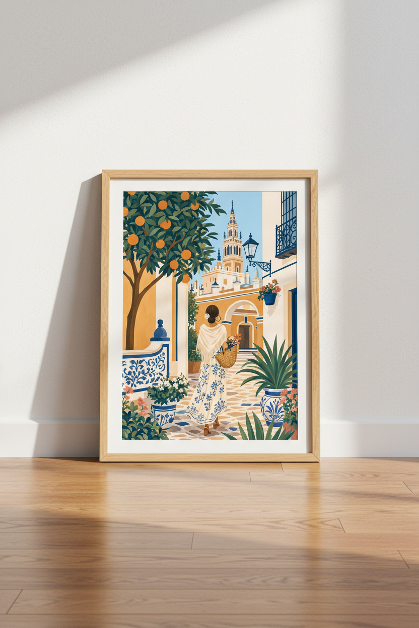 Seville Orange Grove Wall Art | Spanish Mediterranean Decor | Travel Poster