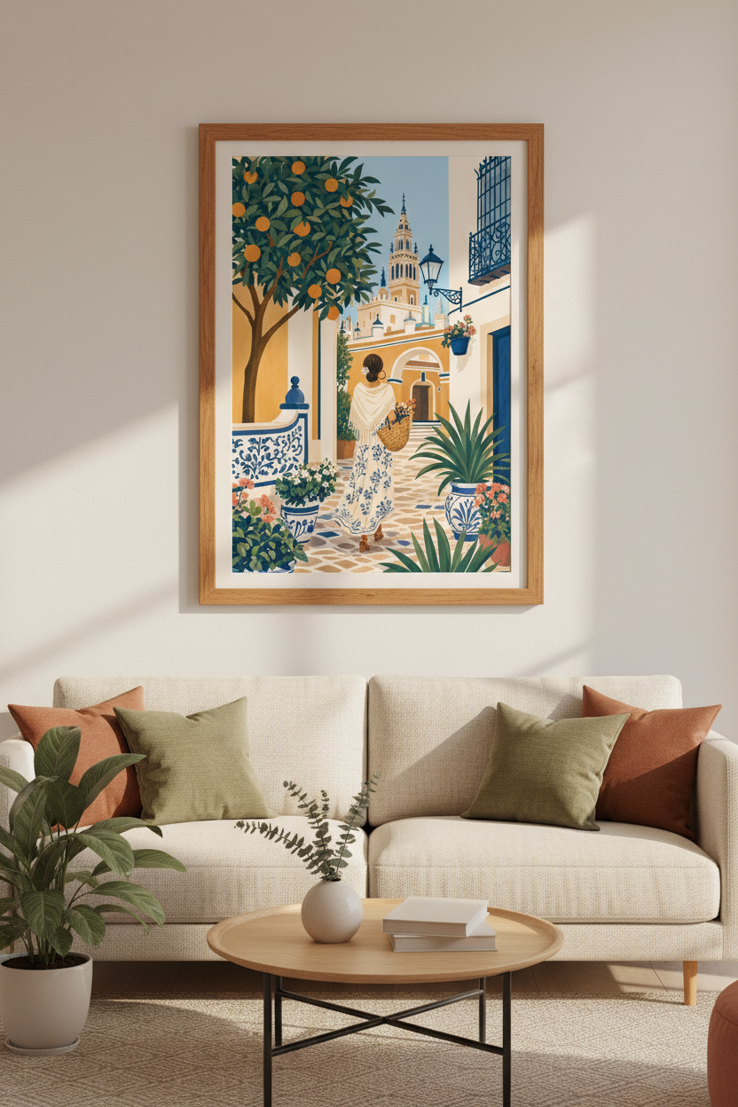Seville Orange Grove Wall Art | Spanish Mediterranean Decor | Travel Poster