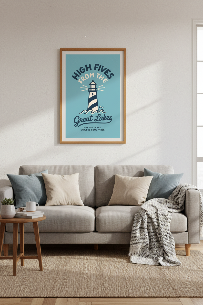 Great Lakes Lighthouse Wall Art | Retro Nautical Print, Lake House Decor