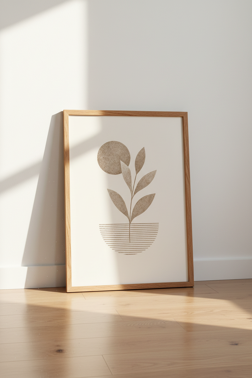 Abstract Botanical Leaf Wall Art | Boho Sun Print, Neutral Bedroom Decor